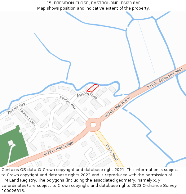 15, BRENDON CLOSE, EASTBOURNE, BN23 8AF: Location map and indicative extent of plot