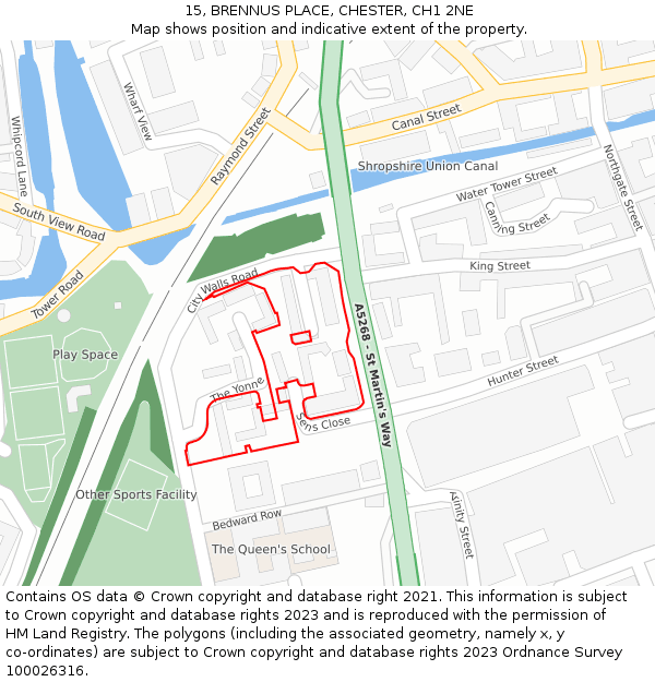 15, BRENNUS PLACE, CHESTER, CH1 2NE: Location map and indicative extent of plot