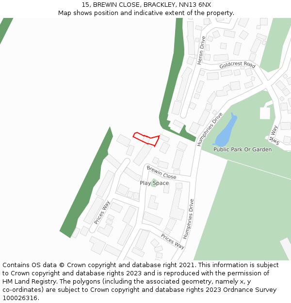 15, BREWIN CLOSE, BRACKLEY, NN13 6NX: Location map and indicative extent of plot