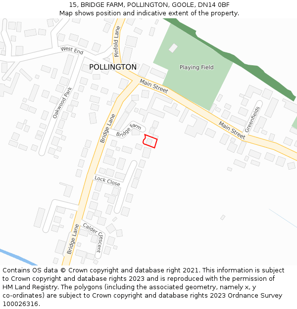 15, BRIDGE FARM, POLLINGTON, GOOLE, DN14 0BF: Location map and indicative extent of plot