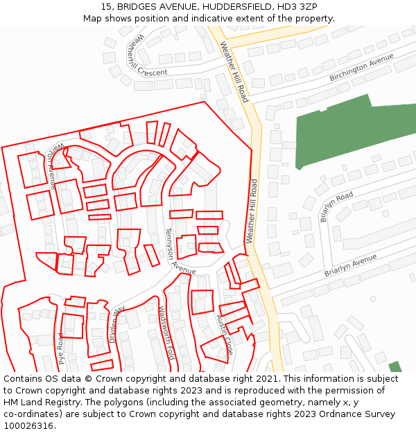 15, BRIDGES AVENUE, HUDDERSFIELD, HD3 3ZP: Location map and indicative extent of plot