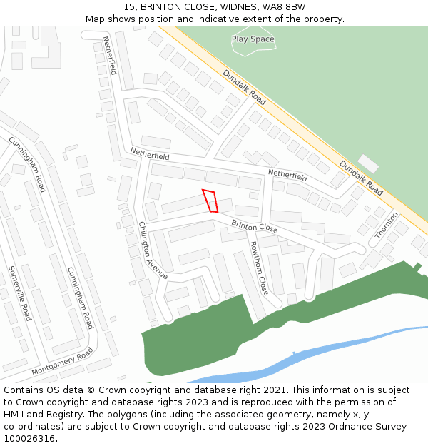 15, BRINTON CLOSE, WIDNES, WA8 8BW: Location map and indicative extent of plot