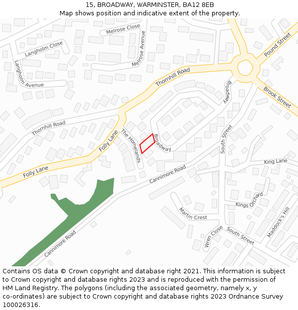 15, BROADWAY, WARMINSTER, BA12 8EB: Location map and indicative extent of plot