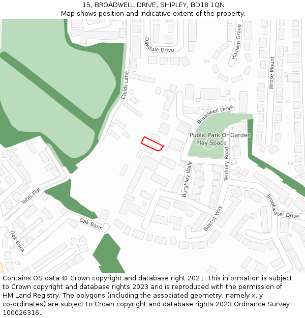 15, BROADWELL DRIVE, SHIPLEY, BD18 1QN: Location map and indicative extent of plot