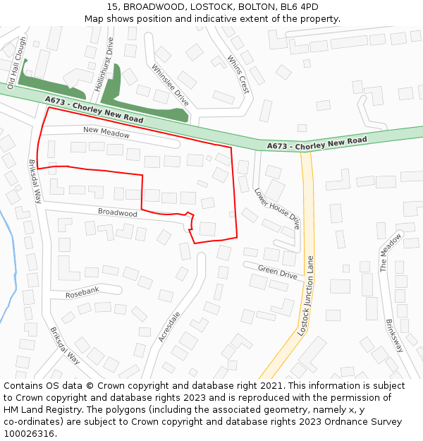 15, BROADWOOD, LOSTOCK, BOLTON, BL6 4PD: Location map and indicative extent of plot