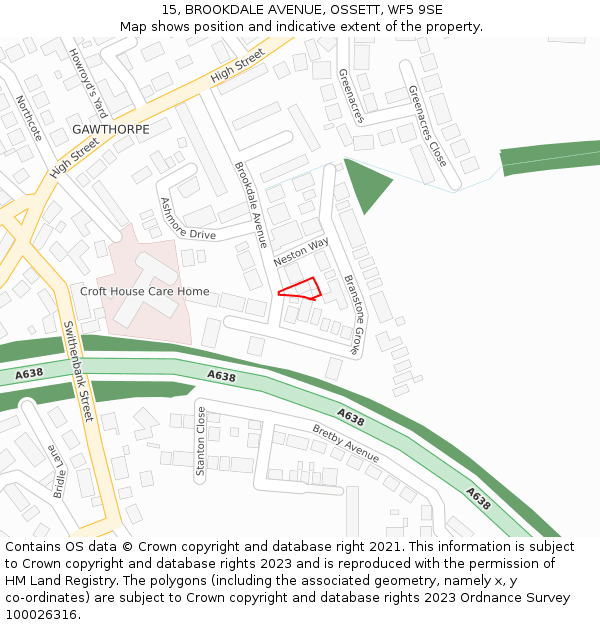 15, BROOKDALE AVENUE, OSSETT, WF5 9SE: Location map and indicative extent of plot