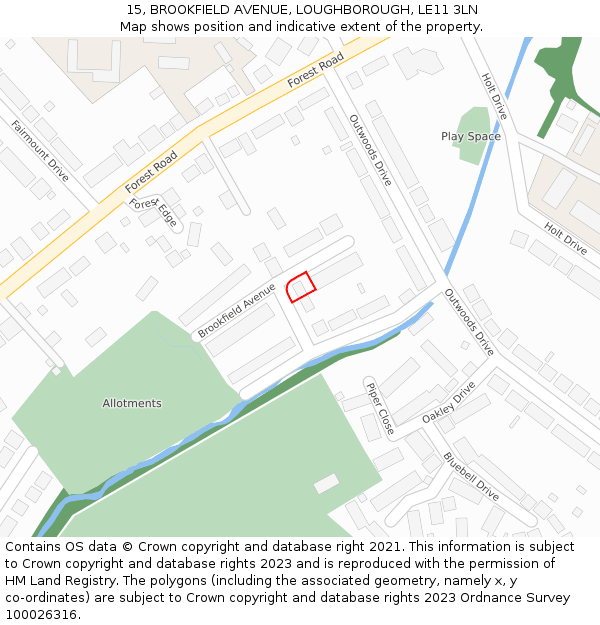 15, BROOKFIELD AVENUE, LOUGHBOROUGH, LE11 3LN: Location map and indicative extent of plot