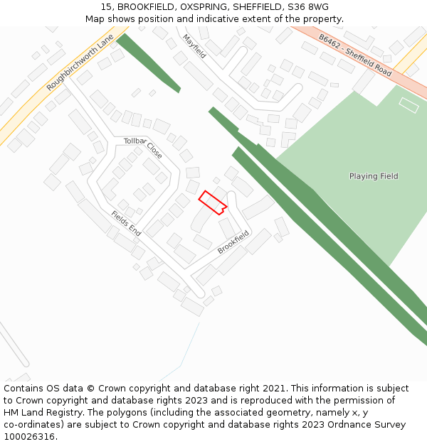 15, BROOKFIELD, OXSPRING, SHEFFIELD, S36 8WG: Location map and indicative extent of plot