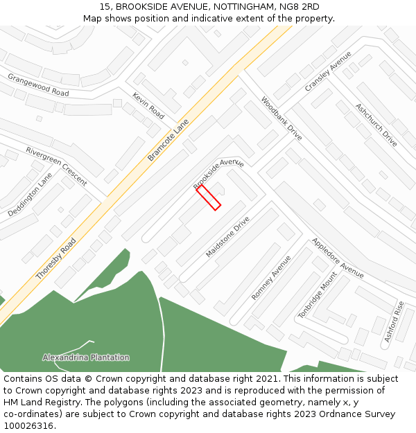 15, BROOKSIDE AVENUE, NOTTINGHAM, NG8 2RD: Location map and indicative extent of plot