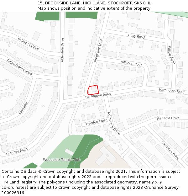15, BROOKSIDE LANE, HIGH LANE, STOCKPORT, SK6 8HL: Location map and indicative extent of plot
