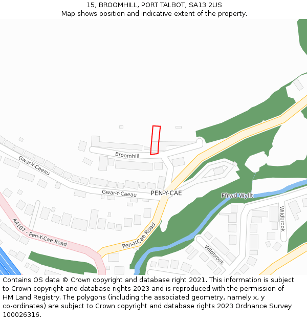 15, BROOMHILL, PORT TALBOT, SA13 2US: Location map and indicative extent of plot