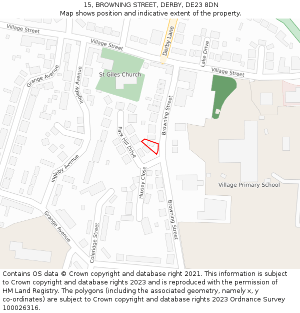 15, BROWNING STREET, DERBY, DE23 8DN: Location map and indicative extent of plot