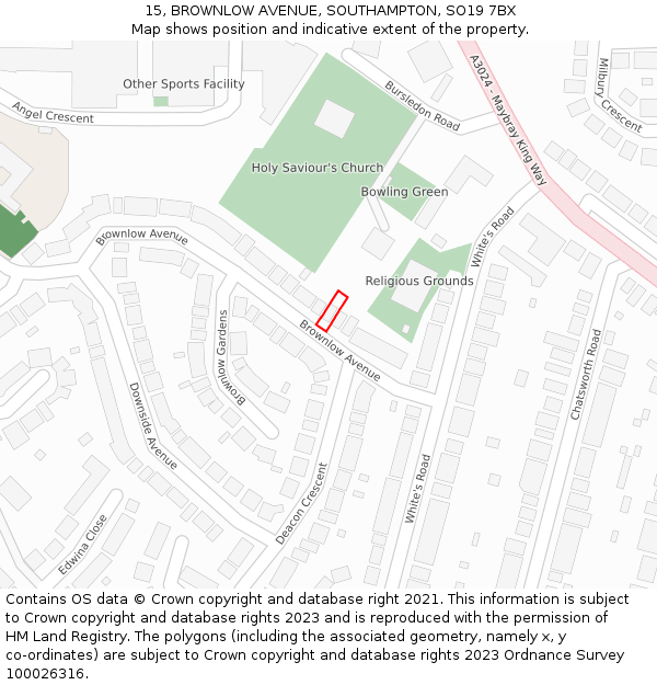 15, BROWNLOW AVENUE, SOUTHAMPTON, SO19 7BX: Location map and indicative extent of plot