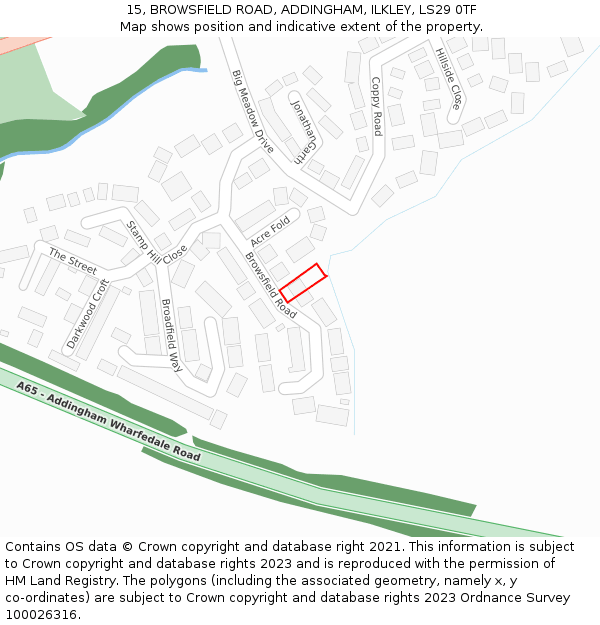 15, BROWSFIELD ROAD, ADDINGHAM, ILKLEY, LS29 0TF: Location map and indicative extent of plot