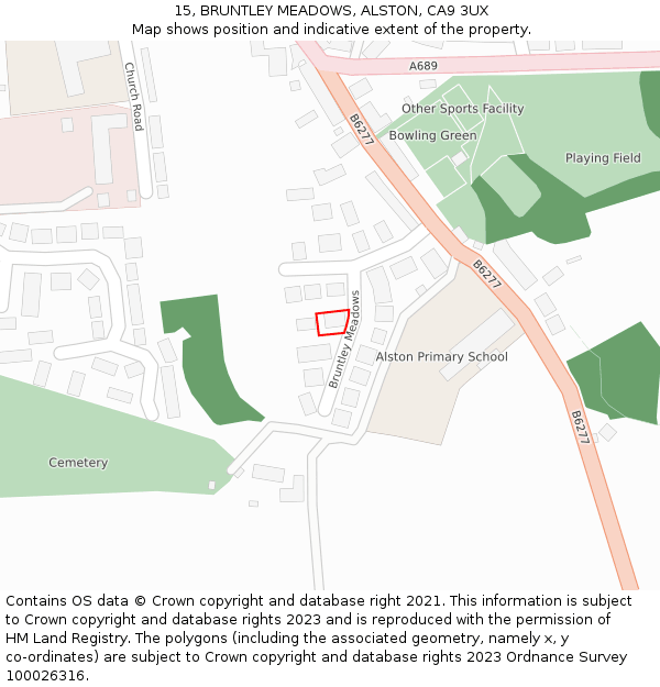 15, BRUNTLEY MEADOWS, ALSTON, CA9 3UX: Location map and indicative extent of plot