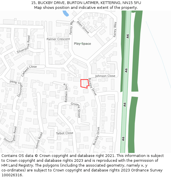 15, BUCKBY DRIVE, BURTON LATIMER, KETTERING, NN15 5FU: Location map and indicative extent of plot