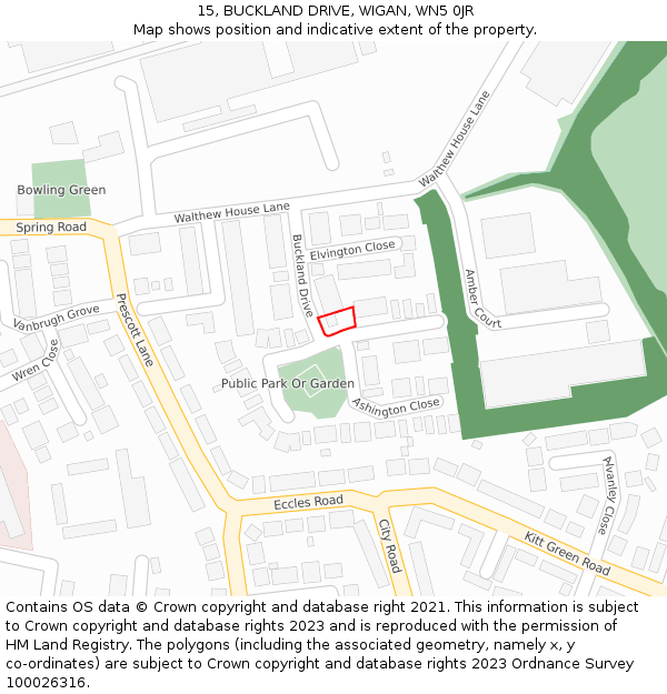 15, BUCKLAND DRIVE, WIGAN, WN5 0JR: Location map and indicative extent of plot