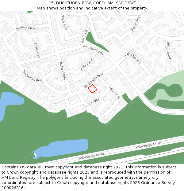 15, BUCKTHORN ROW, CORSHAM, SN13 9WE: Location map and indicative extent of plot