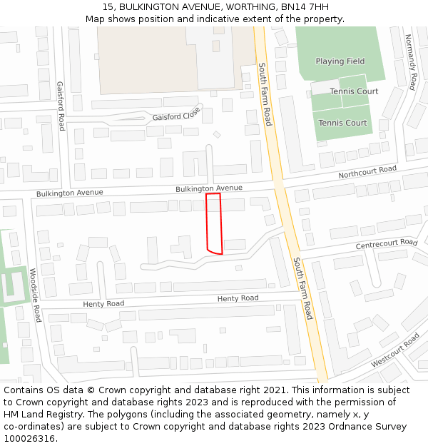15, BULKINGTON AVENUE, WORTHING, BN14 7HH: Location map and indicative extent of plot
