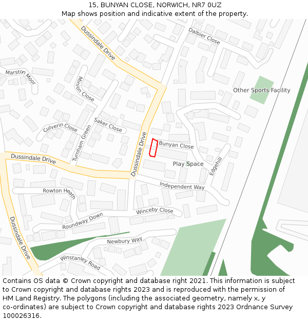 15, BUNYAN CLOSE, NORWICH, NR7 0UZ: Location map and indicative extent of plot