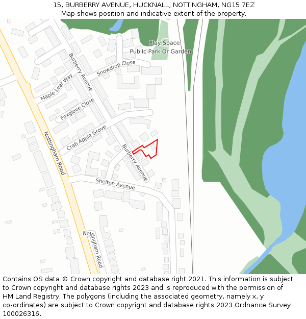 15, BURBERRY AVENUE, HUCKNALL, NOTTINGHAM, NG15 7EZ: Location map and indicative extent of plot