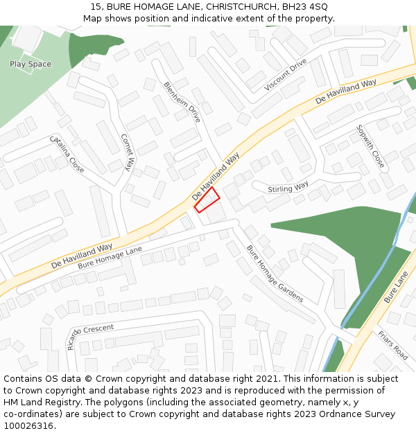 15, BURE HOMAGE LANE, CHRISTCHURCH, BH23 4SQ: Location map and indicative extent of plot