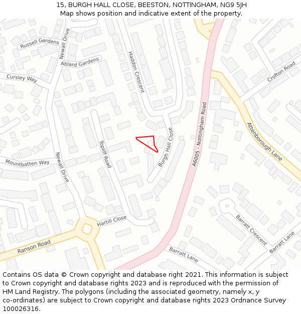 15, BURGH HALL CLOSE, BEESTON, NOTTINGHAM, NG9 5JH: Location map and indicative extent of plot