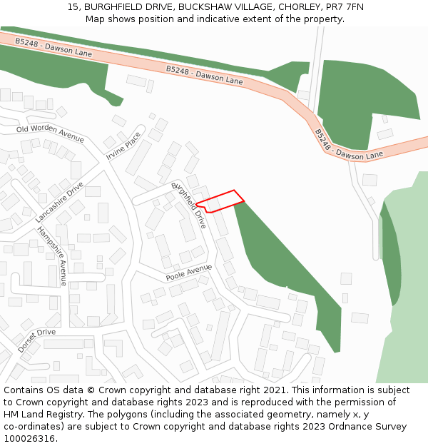 15, BURGHFIELD DRIVE, BUCKSHAW VILLAGE, CHORLEY, PR7 7FN: Location map and indicative extent of plot