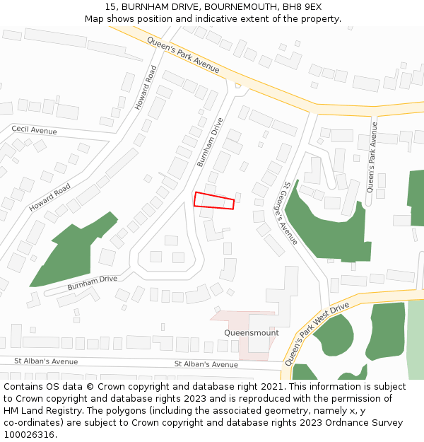15, BURNHAM DRIVE, BOURNEMOUTH, BH8 9EX: Location map and indicative extent of plot