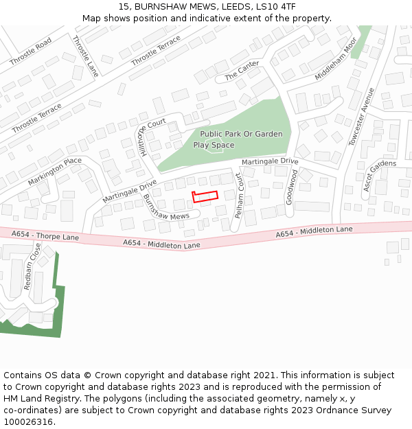 15, BURNSHAW MEWS, LEEDS, LS10 4TF: Location map and indicative extent of plot