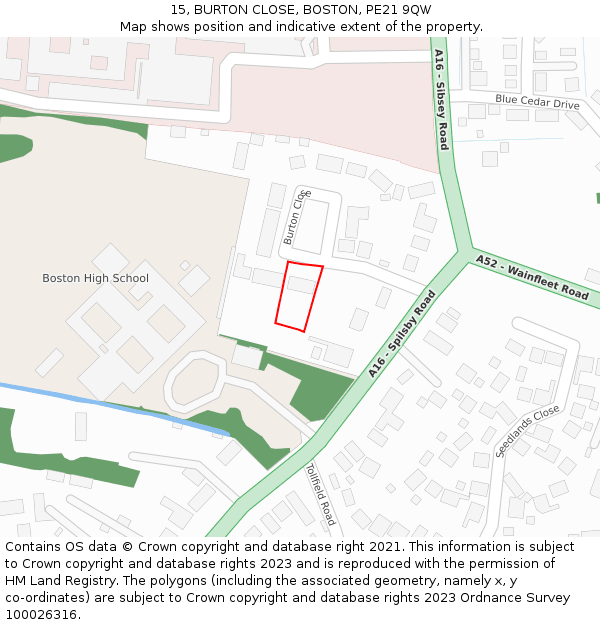 15, BURTON CLOSE, BOSTON, PE21 9QW: Location map and indicative extent of plot