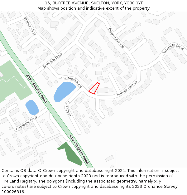 15, BURTREE AVENUE, SKELTON, YORK, YO30 1YT: Location map and indicative extent of plot