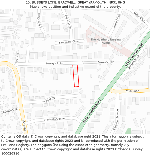 15, BUSSEYS LOKE, BRADWELL, GREAT YARMOUTH, NR31 8HG: Location map and indicative extent of plot