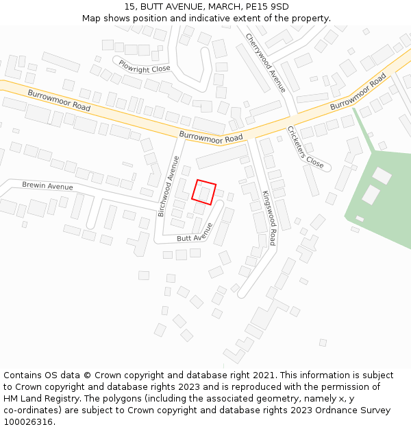 15, BUTT AVENUE, MARCH, PE15 9SD: Location map and indicative extent of plot