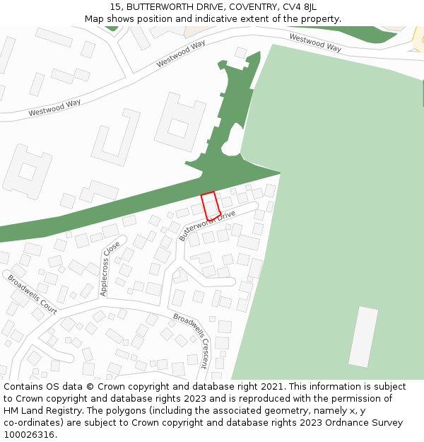 15, BUTTERWORTH DRIVE, COVENTRY, CV4 8JL: Location map and indicative extent of plot