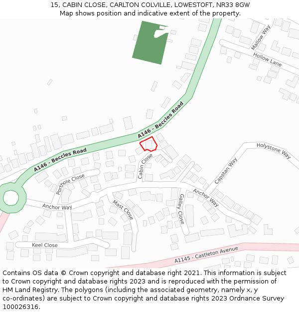 15, CABIN CLOSE, CARLTON COLVILLE, LOWESTOFT, NR33 8GW: Location map and indicative extent of plot