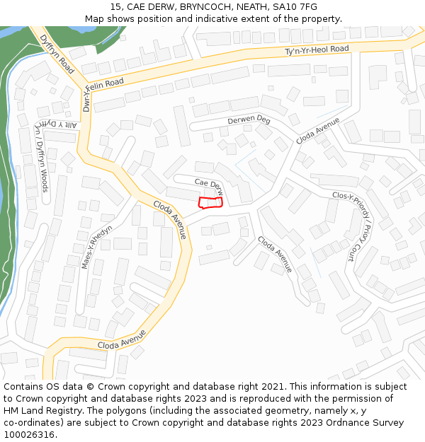 15, CAE DERW, BRYNCOCH, NEATH, SA10 7FG: Location map and indicative extent of plot