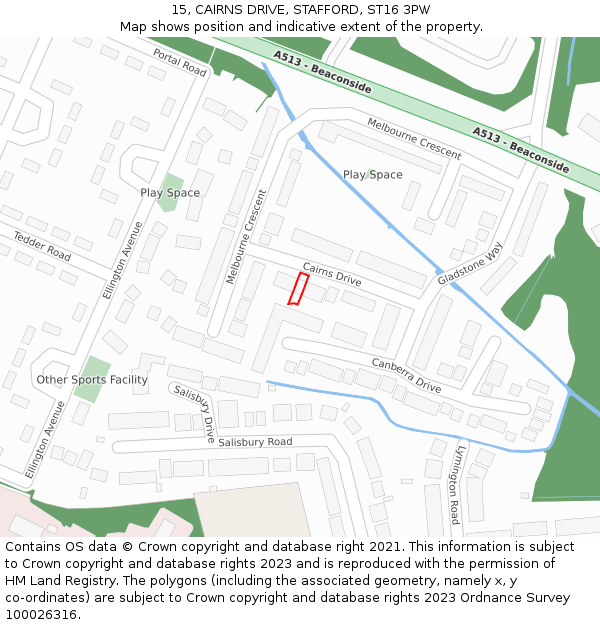 15, CAIRNS DRIVE, STAFFORD, ST16 3PW: Location map and indicative extent of plot