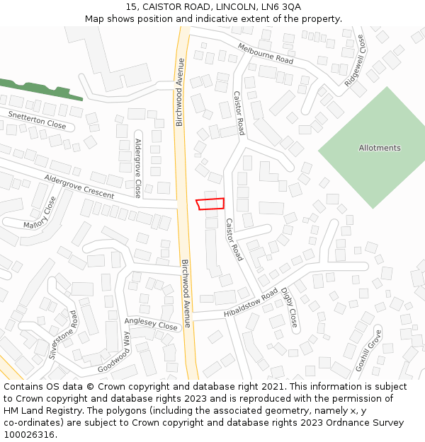 15, CAISTOR ROAD, LINCOLN, LN6 3QA: Location map and indicative extent of plot