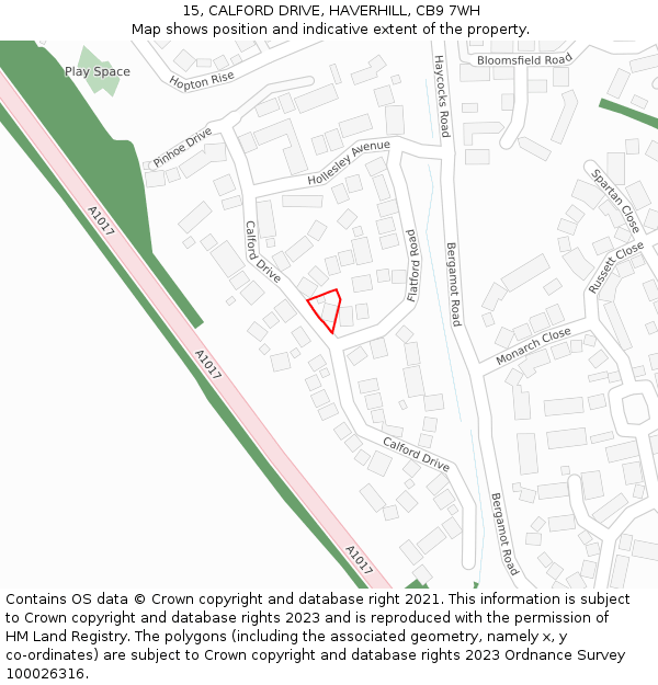 15, CALFORD DRIVE, HAVERHILL, CB9 7WH: Location map and indicative extent of plot