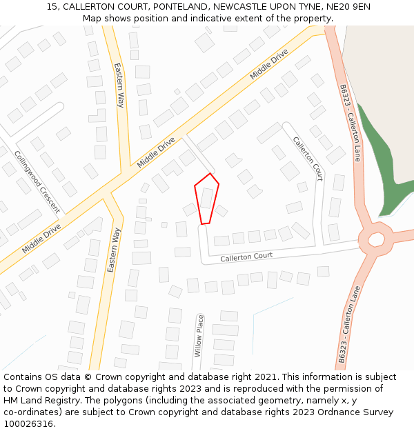 15, CALLERTON COURT, PONTELAND, NEWCASTLE UPON TYNE, NE20 9EN: Location map and indicative extent of plot