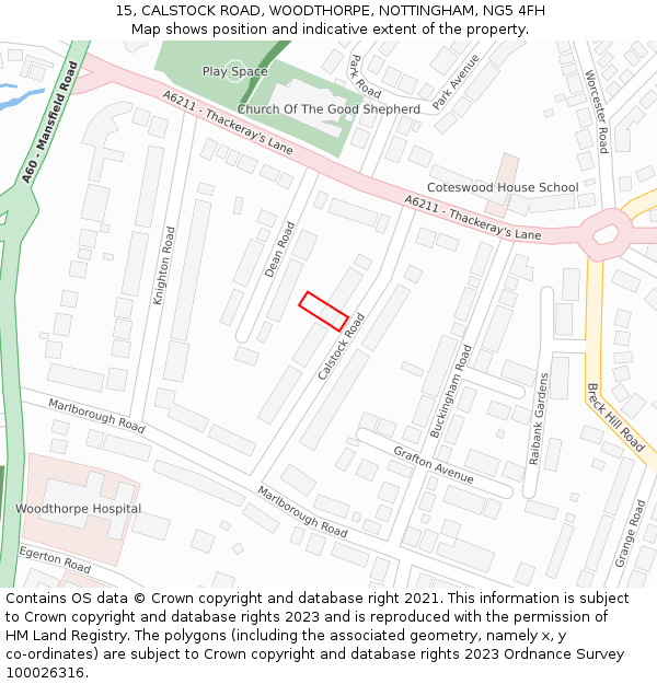 15, CALSTOCK ROAD, WOODTHORPE, NOTTINGHAM, NG5 4FH: Location map and indicative extent of plot