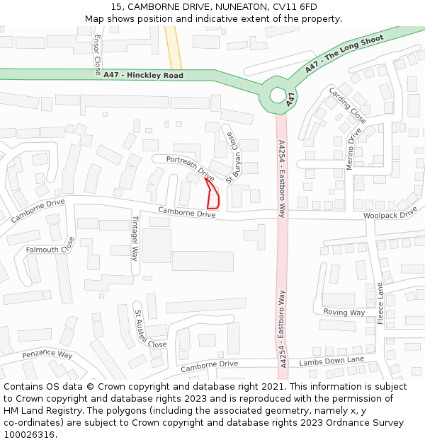 15, CAMBORNE DRIVE, NUNEATON, CV11 6FD: Location map and indicative extent of plot