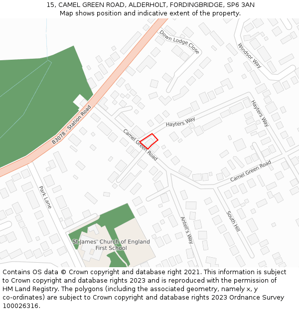15, CAMEL GREEN ROAD, ALDERHOLT, FORDINGBRIDGE, SP6 3AN: Location map and indicative extent of plot