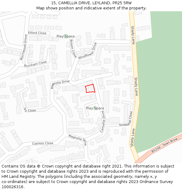 15, CAMELLIA DRIVE, LEYLAND, PR25 5RW: Location map and indicative extent of plot