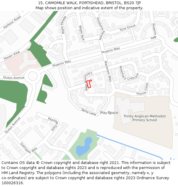 15, CAMOMILE WALK, PORTISHEAD, BRISTOL, BS20 7JP: Location map and indicative extent of plot