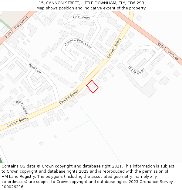 15, CANNON STREET, LITTLE DOWNHAM, ELY, CB6 2SR: Location map and indicative extent of plot
