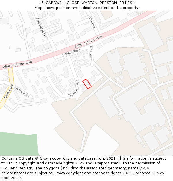15, CARDWELL CLOSE, WARTON, PRESTON, PR4 1SH: Location map and indicative extent of plot