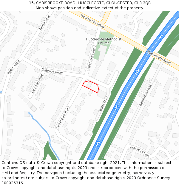 15, CARISBROOKE ROAD, HUCCLECOTE, GLOUCESTER, GL3 3QR: Location map and indicative extent of plot