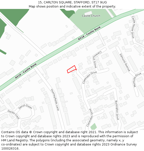 15, CARLTON SQUARE, STAFFORD, ST17 9UG: Location map and indicative extent of plot